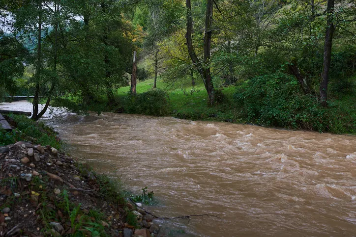 River flowing during a winter rain